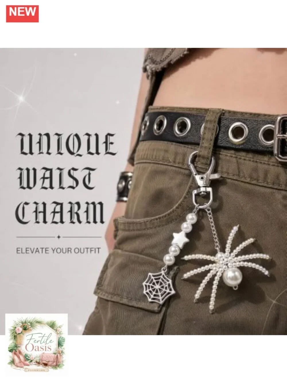 Faux Pearl Spider Silver Web Keychain Bag Charm Halloween Gothic